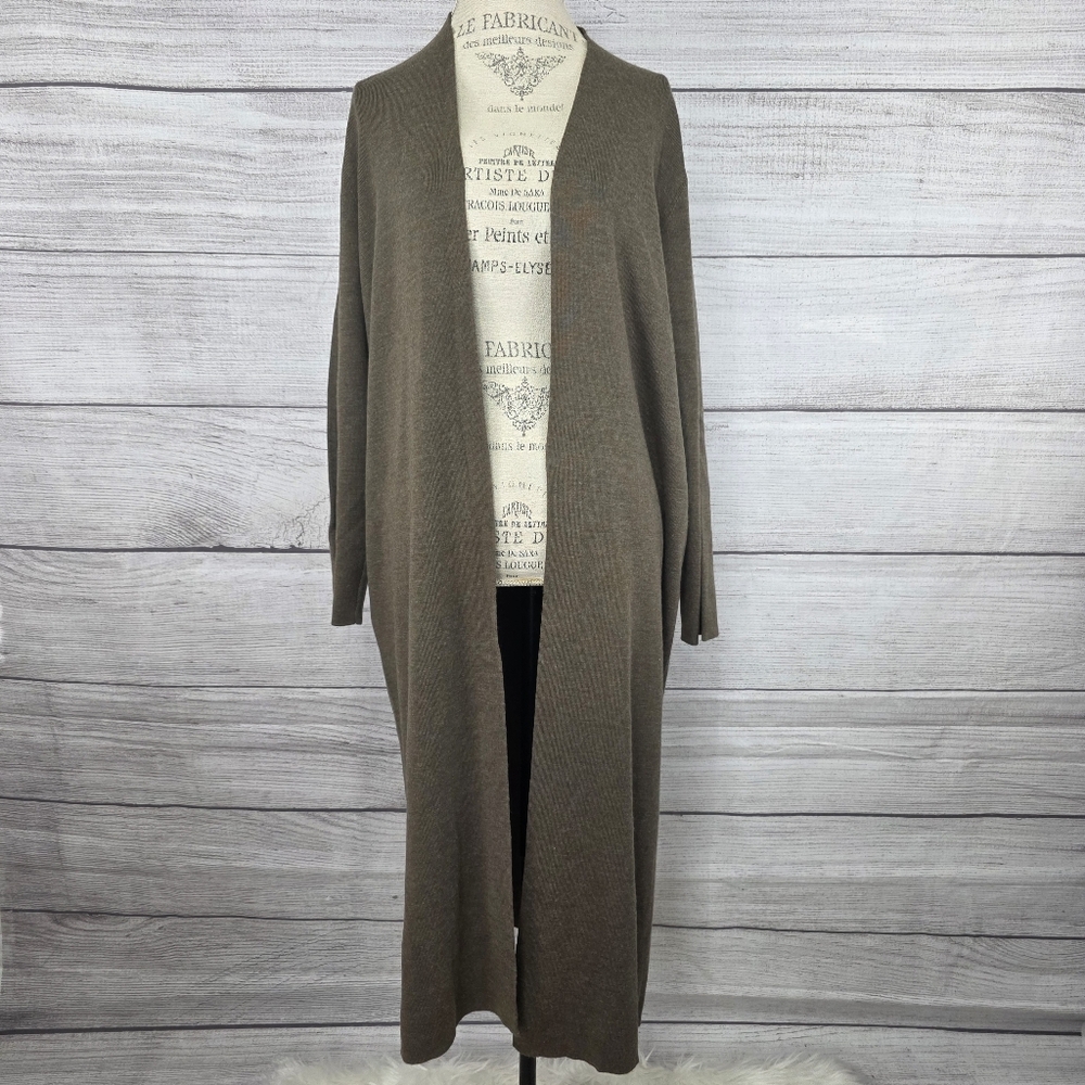 Nordstrom Long Taupe Wool Blend Cardigan Sweater